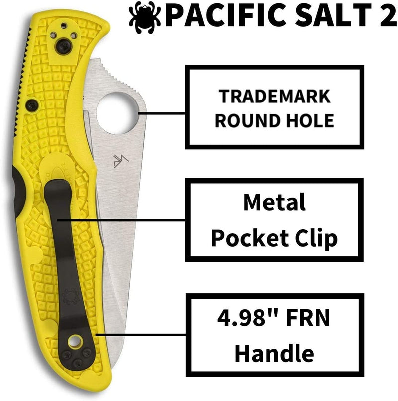 Spyderco C91PYL2 Pacific Salt 2 Yellow FRN Plain Edge Folding Knife