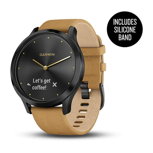 Garmin vívomove HR, Hybrid Smartwatch for Men and Women, Black with Tan Suede Band
