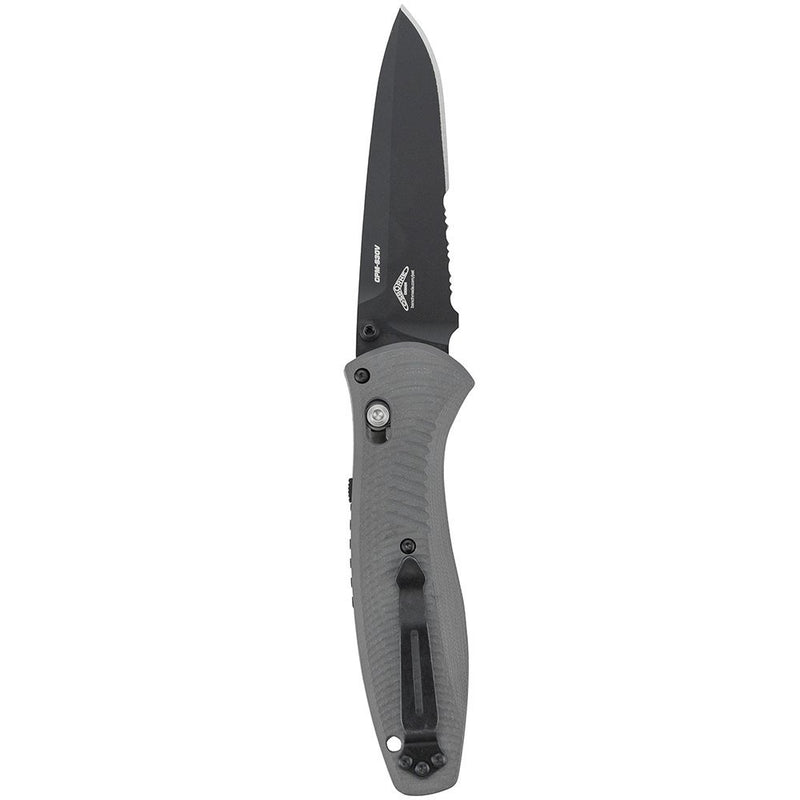 Benchmade Barrage 580SBK-2 Knife, Serrated Drop-Point, Coated Finish, Gray Handle