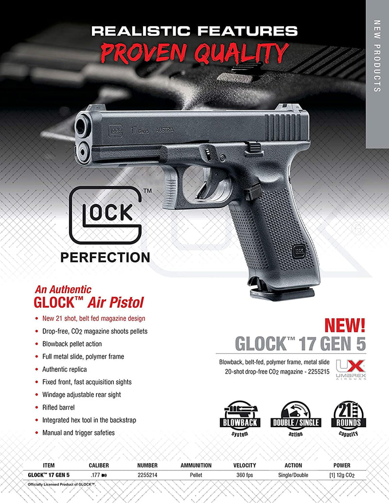 Umarex Glock 17 Gen 5 Blowback .177 Caliber Pellet Gun Air Pistol (2255214)