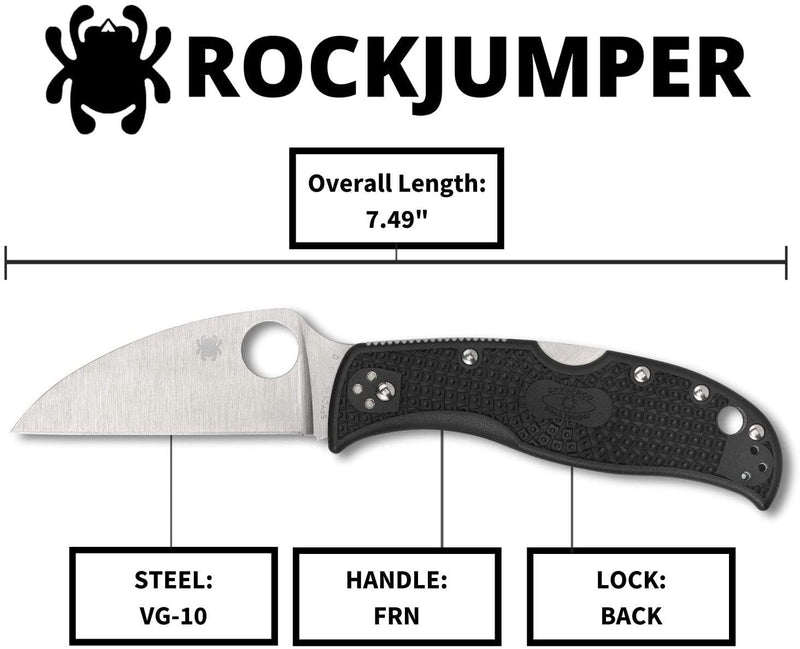 Spyderco RockJumper Lightweight PlainEdge Folding Knife with 3.08" VG-10 Steel Wharncliffe Blade and Black FRN Handle