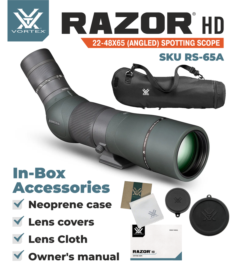 Vortex Optics Razor HD 22-48x65 (Angled) Spotting Scope with Free Hat and Wearable4U Bundle