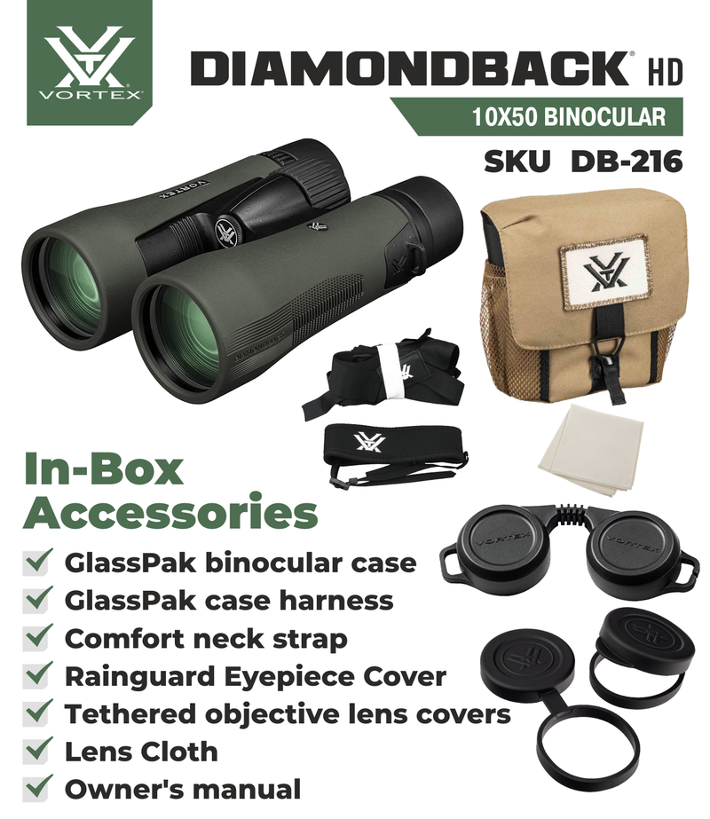 Vortex Optics DB-216 Diamondback HD 10x50 Binocular with Free Hat Bundle