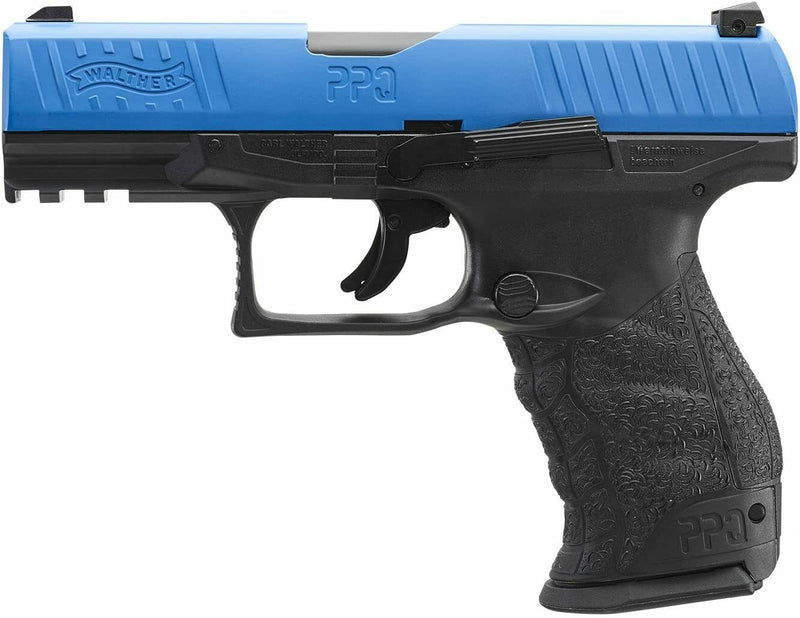 Umarex T4E .43cal Walther PPQ LE Paintball Pistol with Extra Mag and Pack of 100 Reusable Black Rubber Balls and 5x12gr CO2 Tank Bundle (Blue)