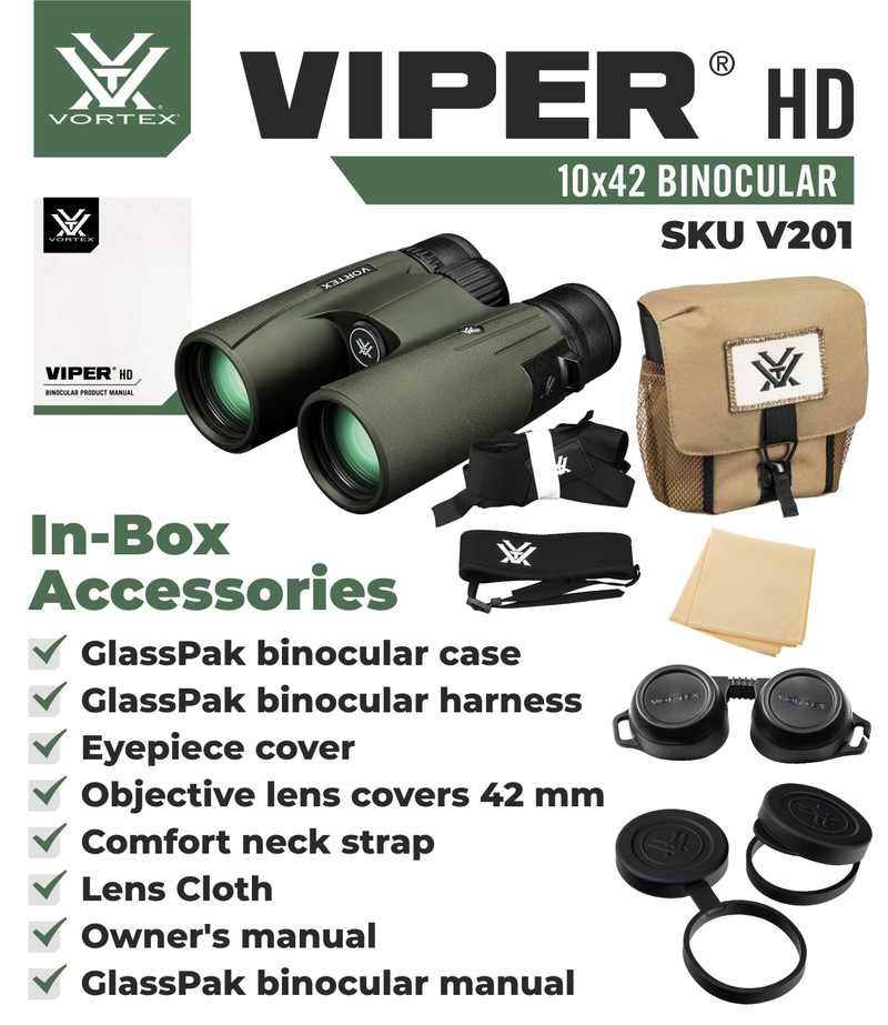 Vortex Optics Viper HD 10x42 Binocular V201 with Free Hat and Wearable4U Bundle