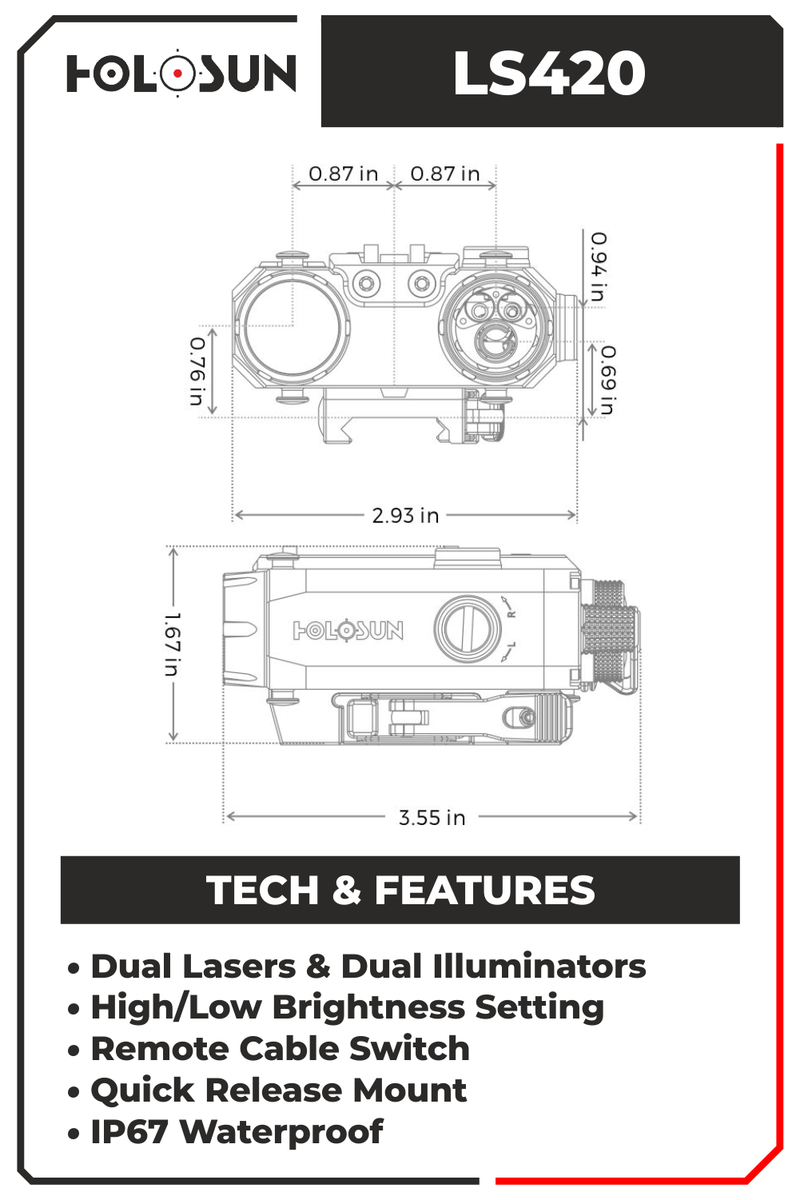 Holosun LS420 7075 Aluminum Bodied Dual Laser Sight with IR Illuminator Multi- Laser with Free Hat Bundle