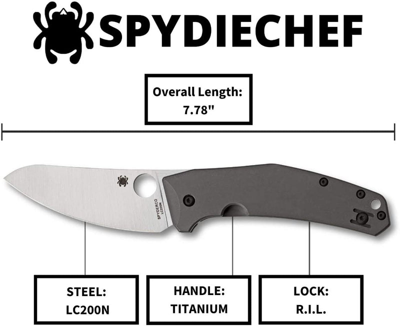 Spyderco SpydieChef Titanium Handle Plain Edge 3.32" Premium Folding Knife (C211TIP)
