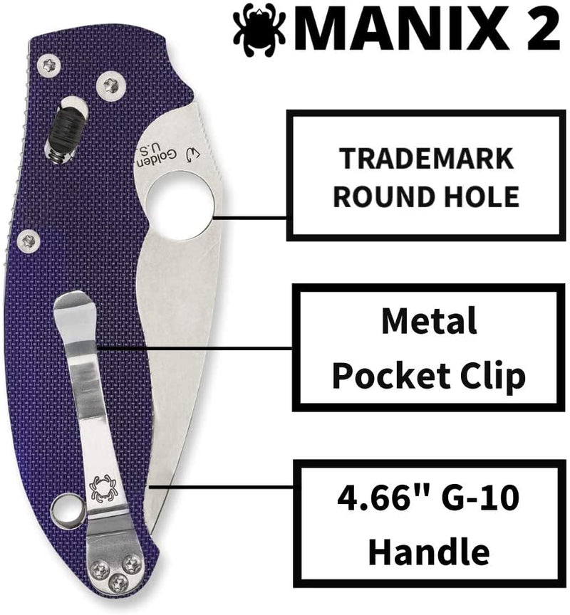 Spyderco Manix 2 Dark Blue G10 CPM S110V 3.37" Plain Edge Folding Knife (C101GPDBL2)