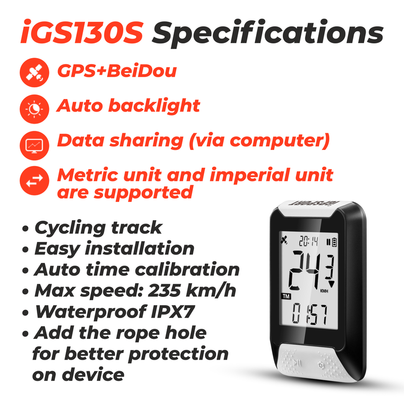 iGPSPORT IGS130S GPS Cycling Computer with M80 Bike Front Mount, SPD70 Speed Sensor and CAD70 Cadence Sensor and Power Bank Bundle