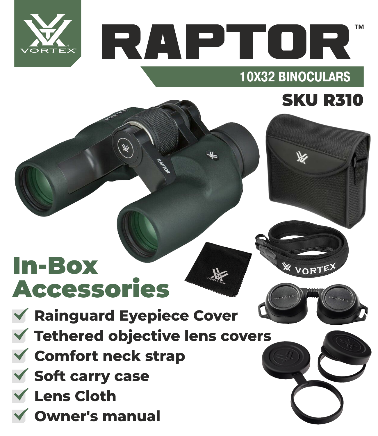 Vortex Raptor Foot Vortex Optics Raptor 10x32 R310 Porro Prism Binocular with Free Hat Bu ...