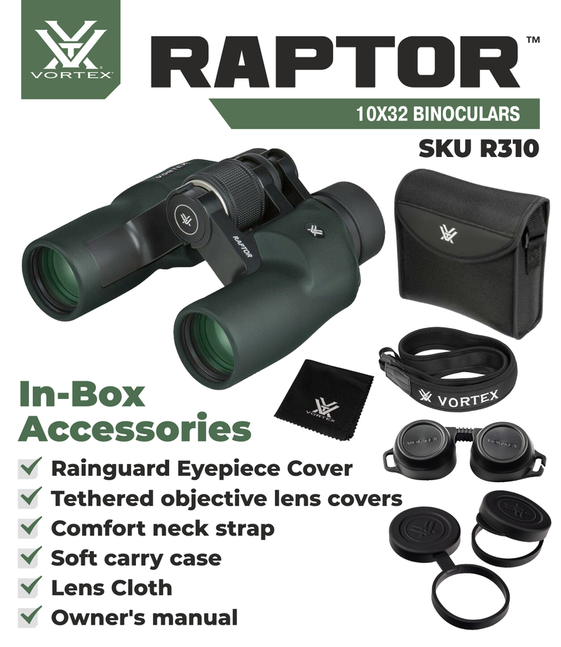 Vortex Optics Raptor 10x32 R310 Porro Prism Binocular with Free Hat Bundle