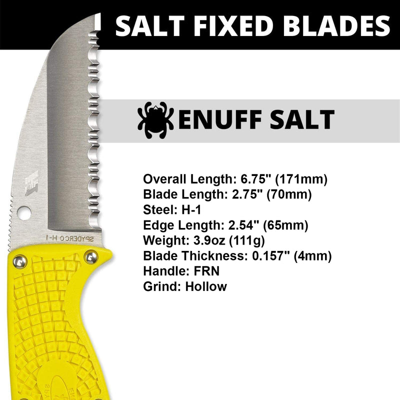 Spyderco Enuff Salt FRN Yellow Sheepfoot Serrated Fixed Blade Knife