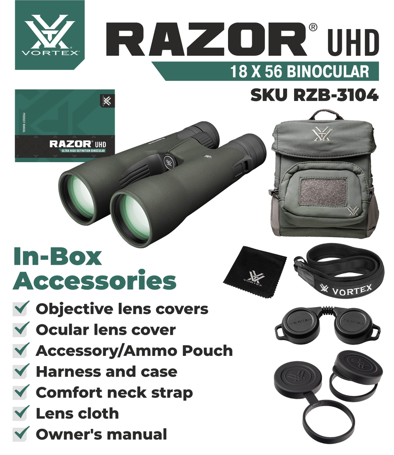 Vortex Optics Razor UHD 18x56 Binocular RZB-3104  with Free Hat and Wearable4U Bundle