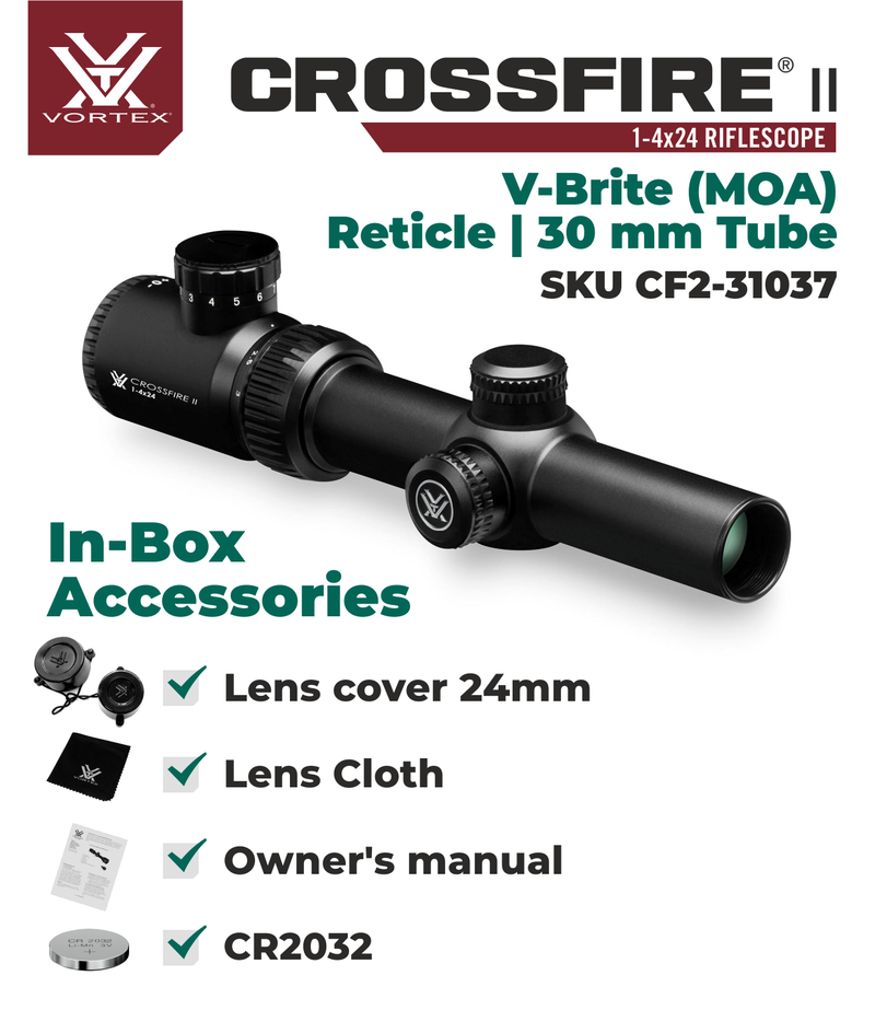 Vortex Optics Crossfire II 1-4x24 SFP Riflescope, V-Brite Illuminated Reticle (MOA), 30mm Tube with Wearable4U Bundle