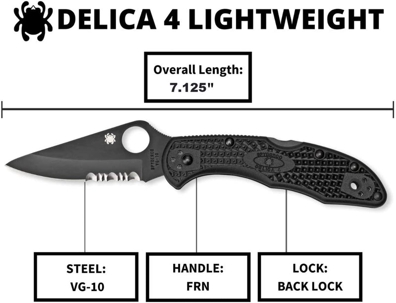 Spyderco C11PSBBK Delica 4 FRN Black Serrated Folding Pocket Knife