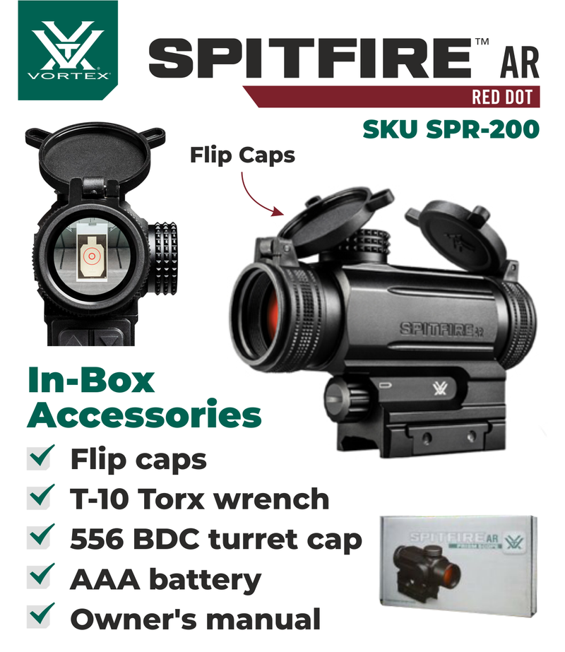 Vortex Optics SPR-200 Spitfire Prism Scope 1x DRT MOA with Vortex Optics Free Hat, Black Camo Bundle