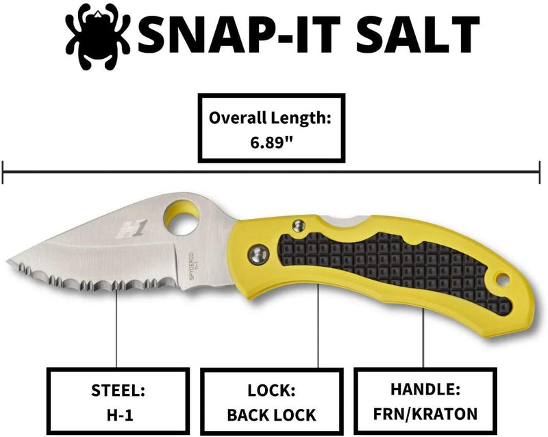 Spyderco Snap-It Salt SpyderEdge Folding Knife with Black/Yellow Lightweight FRN Handle