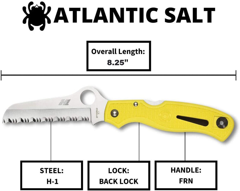 Spyderco C89SYL Atlantic Salt Serrated H1 Steel Yellow Folding Pocket Knife