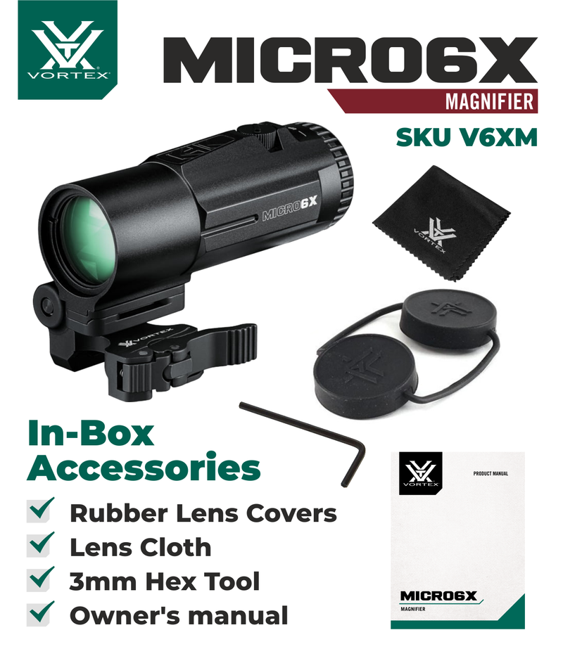 Vortex Optics Micro6X Magnifier with Quick-Release Flip Mount with Free Hat and Wearable4U Bundle