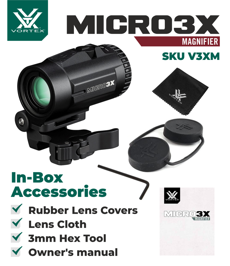 Vortex Optics Micro3X Red Dot Sight Magnifier with Quick-Release Mount with Free Hat and Wearable4U Bundle