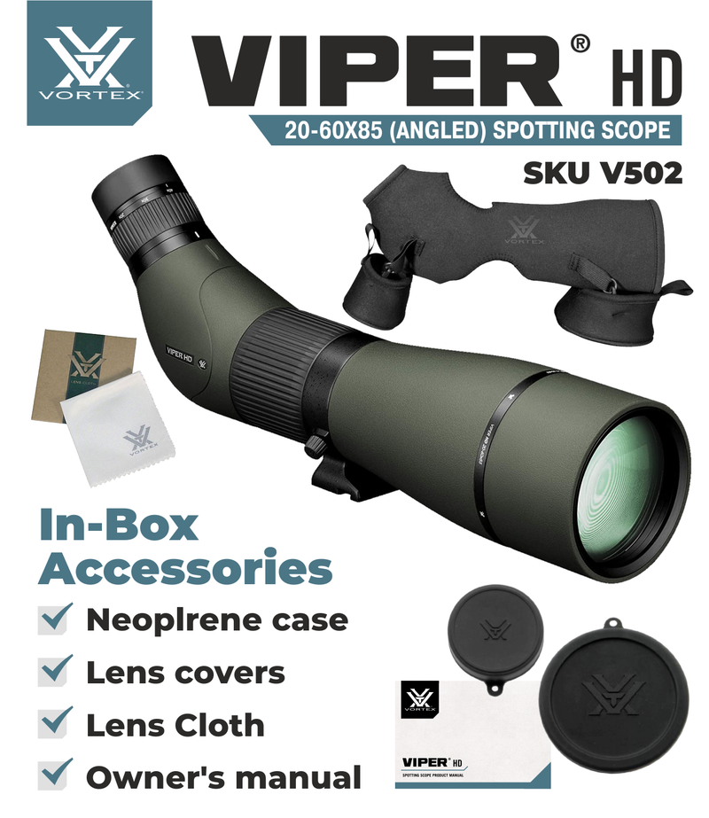 Vortex Optics Viper HD 20-60x85 Angled Spotting Scope V502 with Wearable4U Bundle