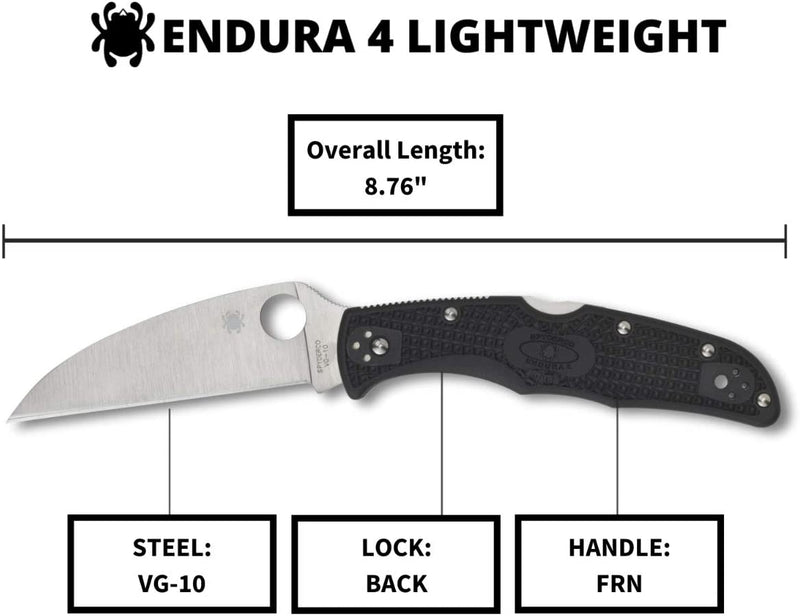 Spyderco Endura 4 FRN Wharncliffe C10FPWCBK Black Folding Plain Edge Pocket Knife