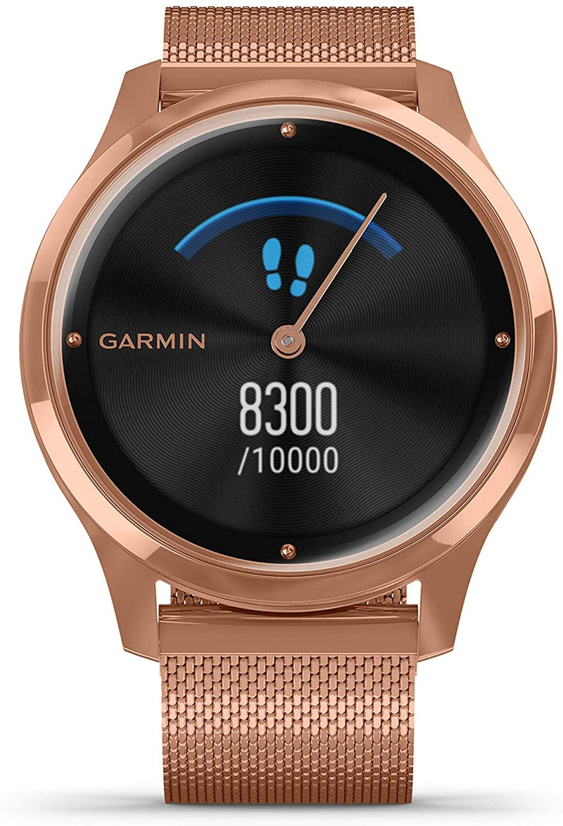 Garmin Vivomove 3 Luxe, Hybrid Smartwatch with Black Earbuds Bundle (18K Rose Gold/Black, Milanese)