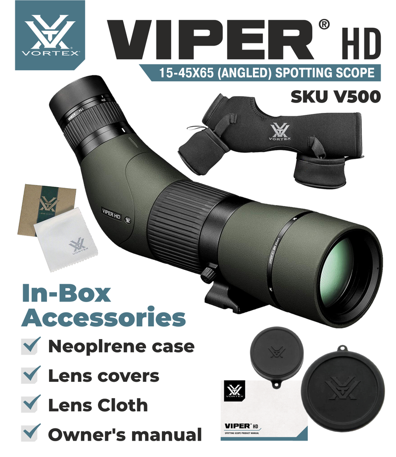 Vortex Optics Viper HD 15-45x65 Angled Spotting Scope with Free Hat and Wearable4U Bundle