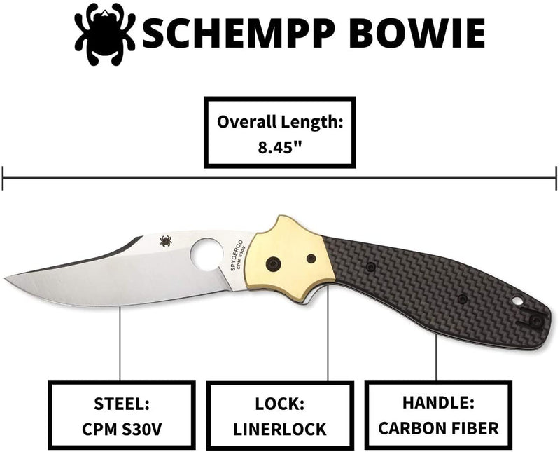 Spyderco Schempp Bowie Ethnic Series PlainEdge Folding Knife with 3.72" CPM S30V Stainless Steel Blade and Black Carbon Fiber/G-10 Laminate Handle Spyderco