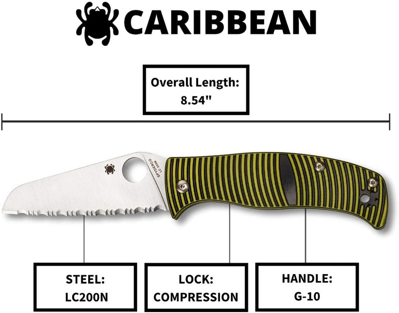 Spyderco Caribbean G-10 Black/Yellow Sheepfoot Folding Pocket Knife (C217GSSF)