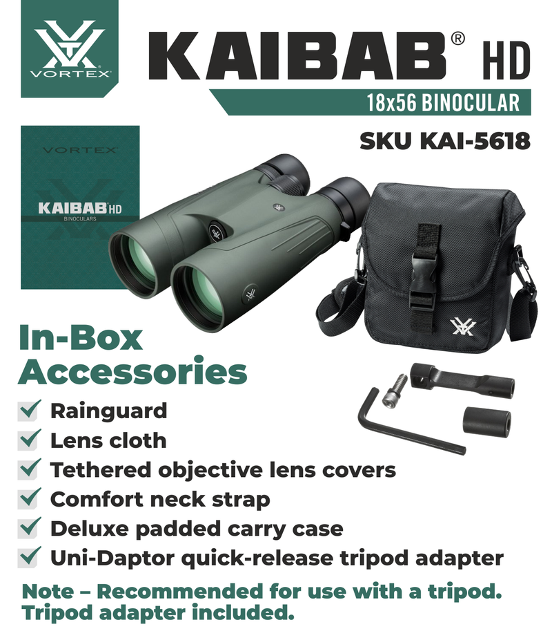 Vortex Optics KAI-5618 Kaibab HD 18X56 Binocular with Free Hat Bundle