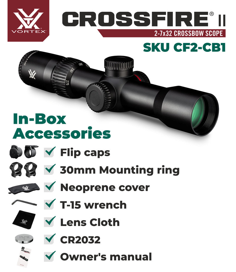 Vortex Optics Crossfire II 2-7x32 SFP Crossbow Scope Kit with Wearable4U Bundle