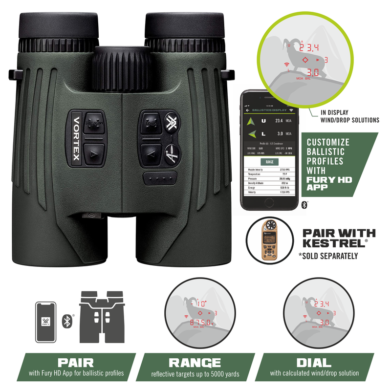 Vortex Optics LRF302 Fury HD 5000 AB 10x42 Applied Ballistics Laser Rangefinding Binocular with Free Hat Bundle