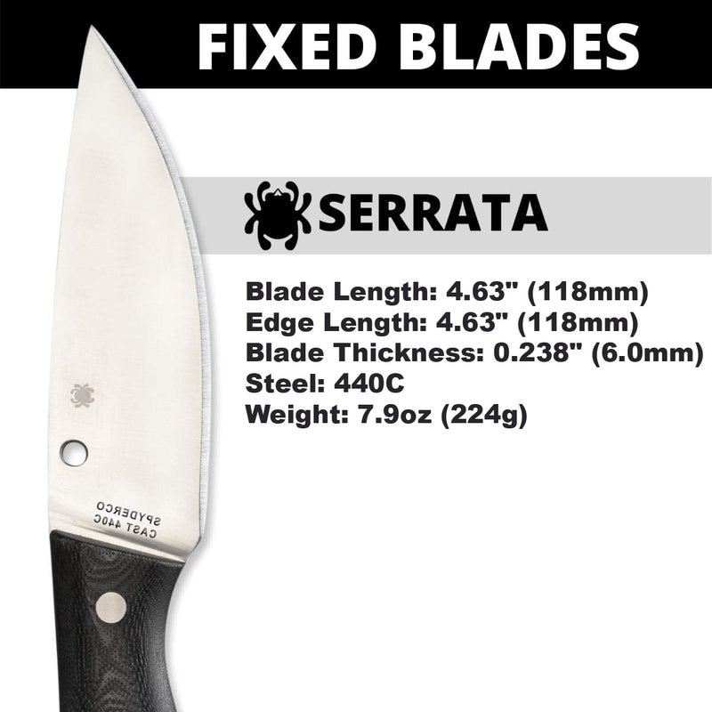 Spyderco FB32GP Serrata Black G-10 Handle PlainEdge Fixed Blade Knife