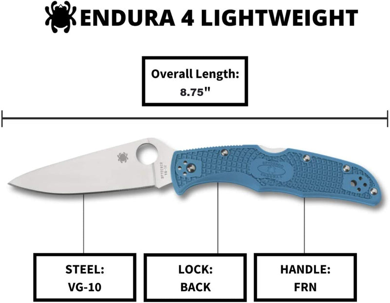 Spyderco Endura 4 Flat Ground C10FPBL Blue Folding Plain Edge FRN Pocket Knife