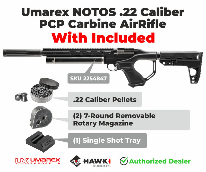 Umarex Notos PCP .22 Caliber Pellet Carbine Air Rifle (2254847) with Pack of 250x .22 Cal Pellets and Extra Mag Bundle