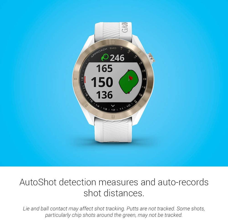 Garmin Approach S40 GPS Golf Smartwatch with Included Wearable4U Golf Tools Kit Bundle (Light Gold with White Band)
