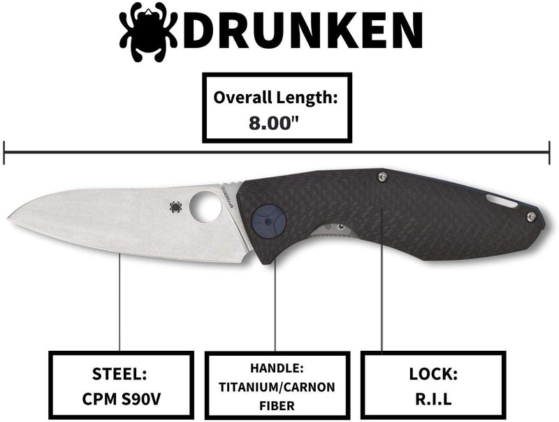 Spyderco C235CFTIP Drunken Titanium Carbon Fiber Handle PlainEdge Premium Folding Knife