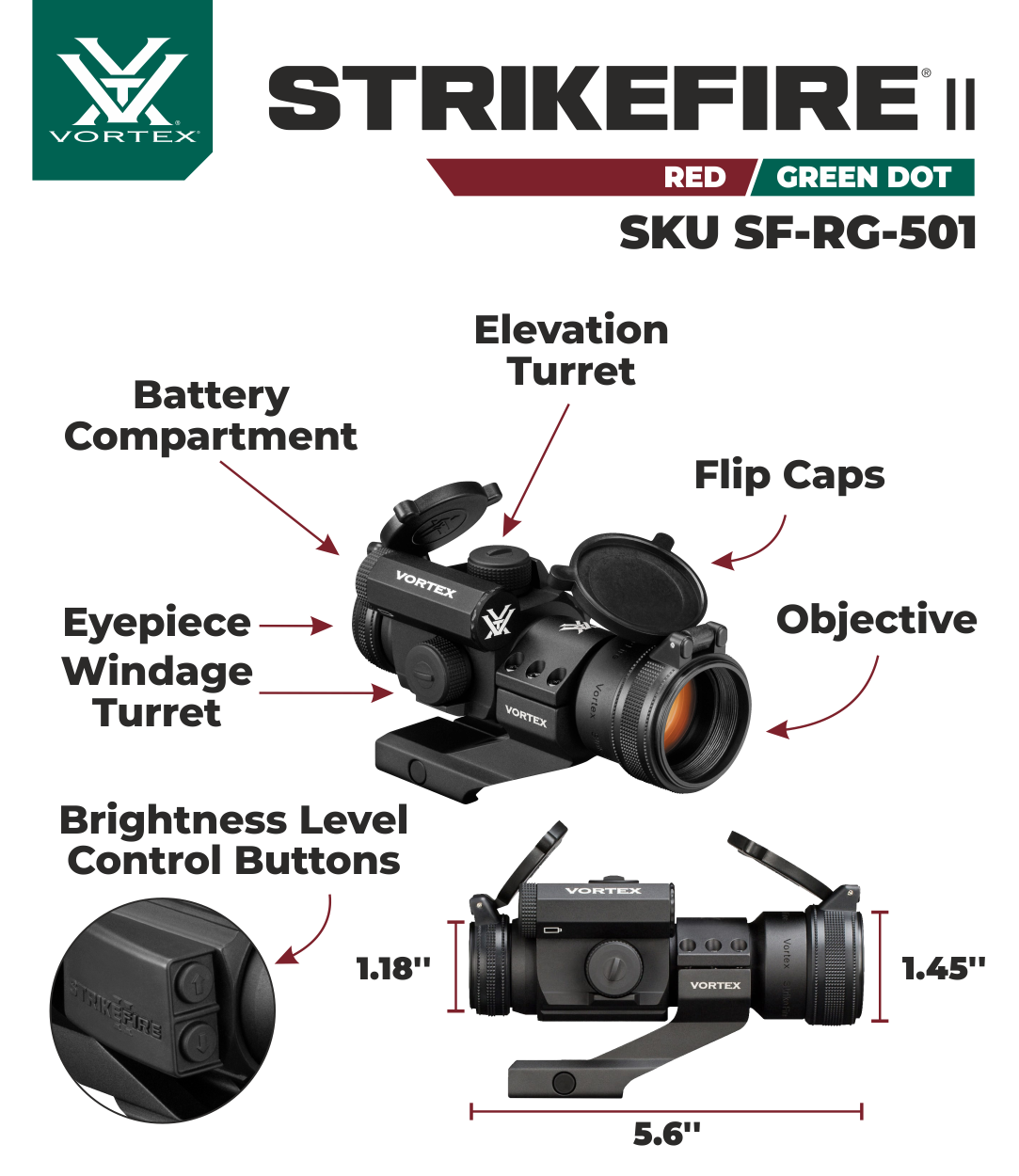Vortex Optics Strikefire II Red/Green Dot Scope with Vortex Optics Mag ...