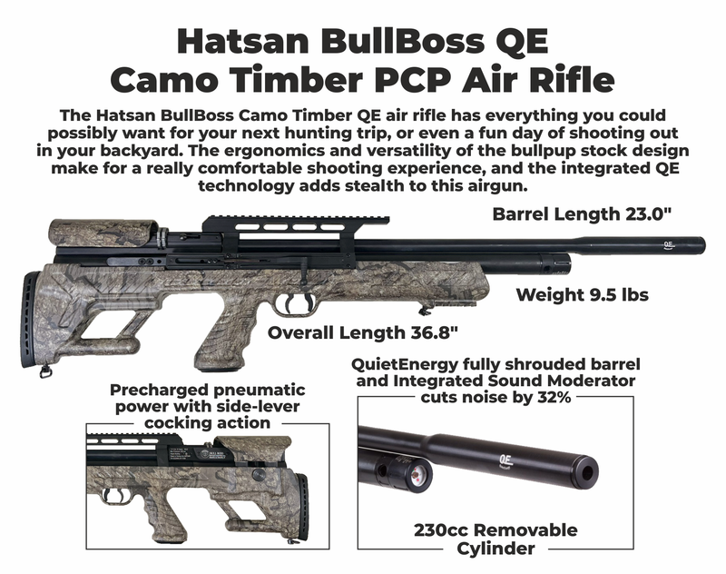 Hatsan BullBoss (Camo Timber) QE .22 Caliber PCP (pre-charged pneumatic) Side-lever Air Rifle with included Bundle