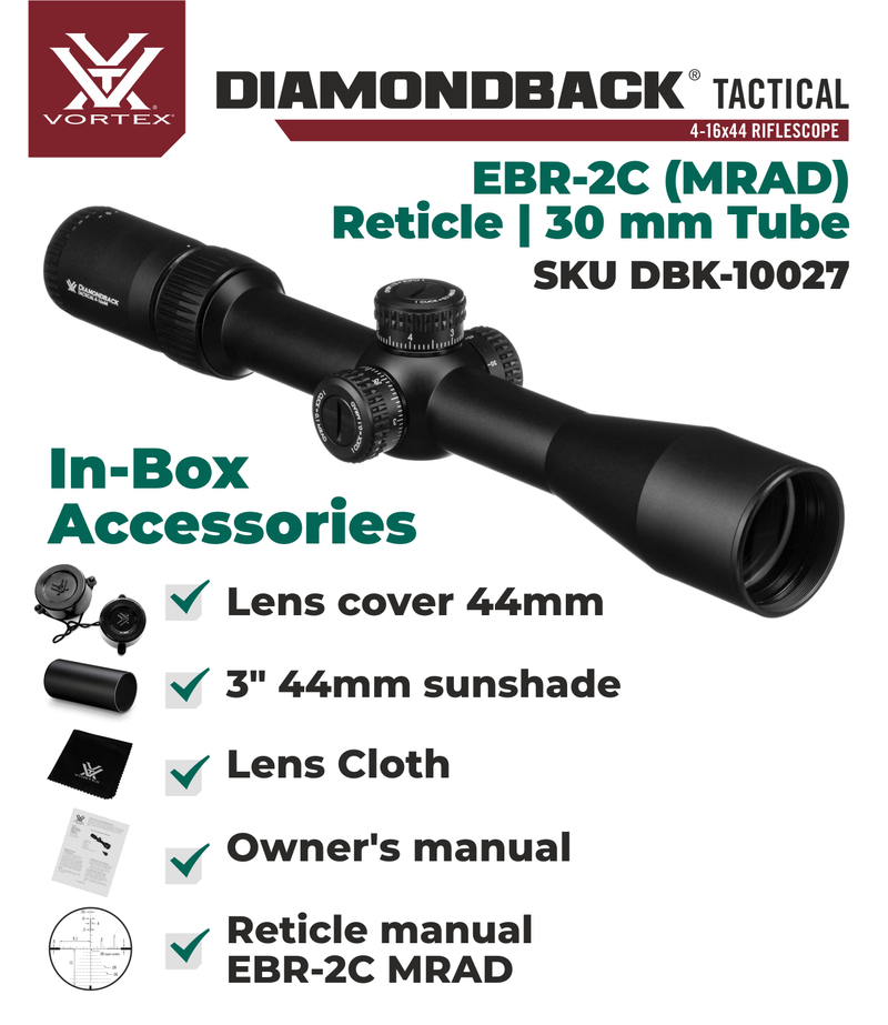 Vortex Optics Diamondback 4-16x44 FFP Riflescope EBR-2C (MRAD) Reticle, 30mm Tube with Wearable4U Bundle