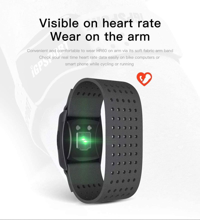 iGPSPORT HR60 Heart Rate Monitor Sensor Armband ANT+ and Bluetooth - Black