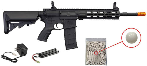 Tippmann Commando M4 Airsoft Carbin 14.5in AEG Rifle with Keymod Handguard with included 9.6V NimH 1600 mAh Battery and Charger and Wearable4U Pack of 1000 6mm 0.20g BBS Bundle