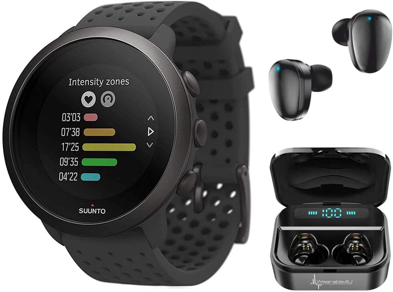 Suunto 3 New Edition Fitness Multisport Watch with Heart Rate Monitor and Wearable4U Earbuds Pro and Power Bank Bundle (Slate Grey)