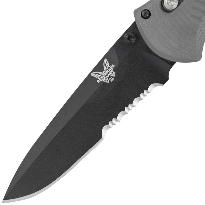 Benchmade Barrage 580SBK-2 Knife, Serrated Drop-Point, Coated Finish, Gray Handle