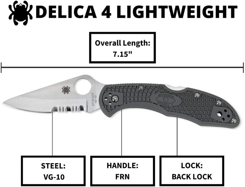 Spyderco Delica 4 Lightweight Signature Folding Knife with 2.90" Saber-Ground Blade and Foliage Green FRN Handle - CombinationEdge - C11PSFG
