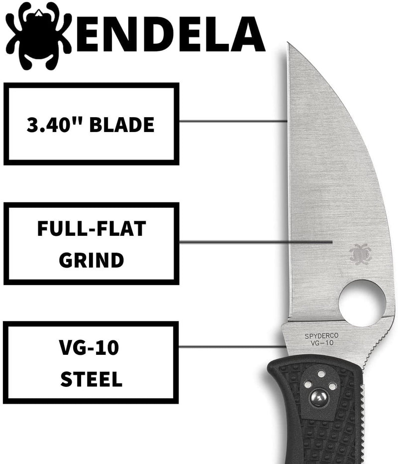 Spyderco Endela Signature Series Knife with Wharncliffe VG-10 Blade and Non-Slip Bi-Directional FRN Handle - C243