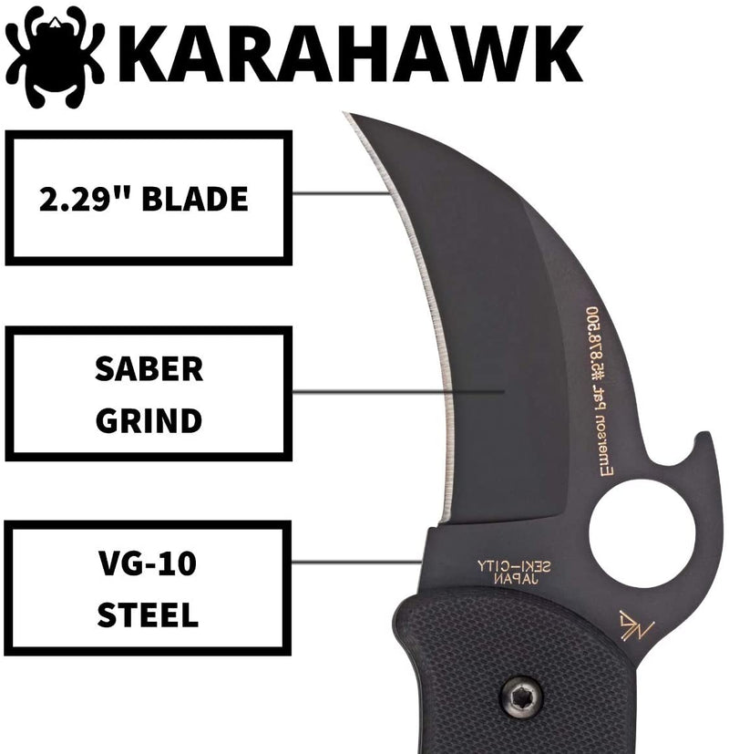 Spyderco Karahawk Specialty Folding Knife with 2.29" VG-10 Steel Black Blade and Black Premium G-10 Handle - PlainEdge - C170GBBKP