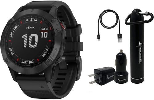 Garmin Fenix 6 Premium Multisport GPS Watch with Pulse Ox with Included Wearable4U Power Pack Bundle (PRO/Black with Black Band)