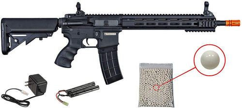 Tippmann Recon Full Size M4 Airsoft AEG Rifle with M-LOK Handguard with included 9.6V NimH 1600 mAh Battery and Charger and Wearable4U Pack of 1000 6mm 0.20g BBS Bundle
